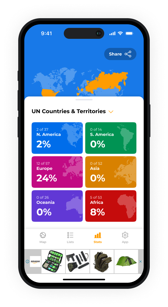 Trekr interactive travel map for exploring countries and regions