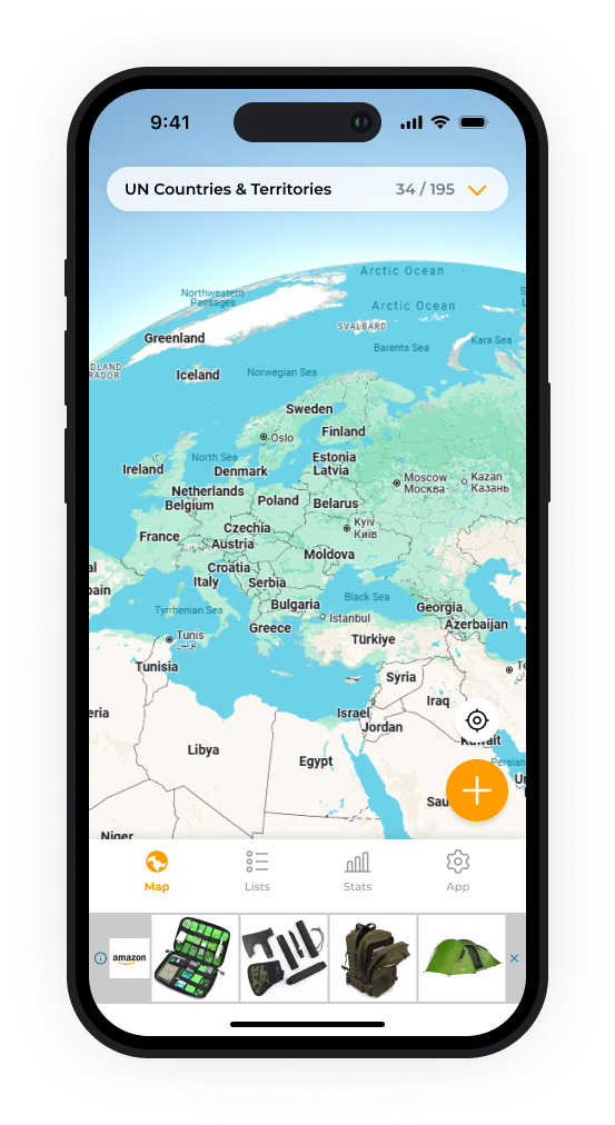 Trekr world map showing countries visited and travel progress
