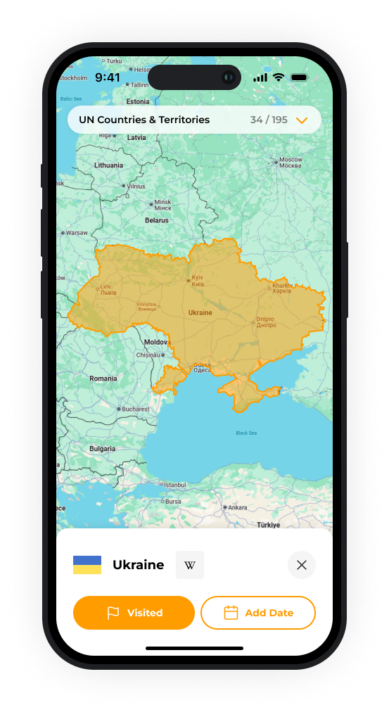 Trekr travel statistics for visited countries and regions